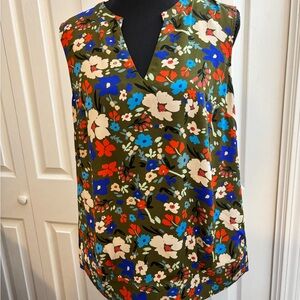 CAbi Floral Sleeveless Blouse - Olive, Red, Blue